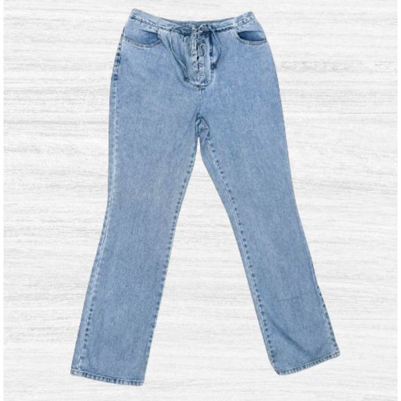 VTG Y2K Light Wash Lace Up High Waisted Straight Leg Denim Jeans - Picture 5 of 5
